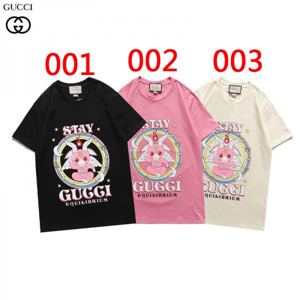 Gucciブランドｔシャツ半袖 夏コットン T-shirtコピーグッチブランドおしゃれレディース夏物 服ins男女同型 天使柄プリントtシャツ