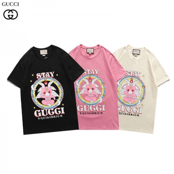 Gucciブランドｔシャツ半袖 夏コットン T-shirtコピーグッチブランドおしゃれレディース夏物 服ins男女同型 天使柄プリントtシャツ