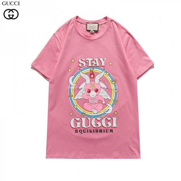 Gucciブランドｔシャツ半袖 夏コットン T-shirtコピーグッチブランドおしゃれレディース夏物 服ins男女同型 天使柄プリントtシャツ