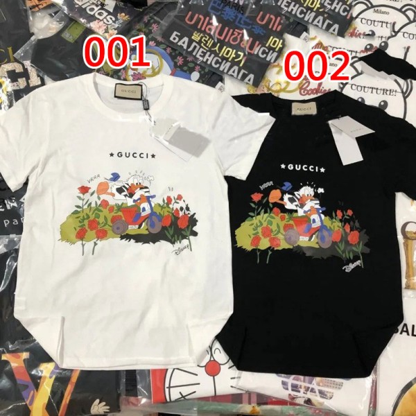 グッチ半袖ｔシャツレディースかっこいいドナルドダックプリントｔシャツブランドパロディ風メンズ 大きいサイズ丸首tシャツGucciコットントップス