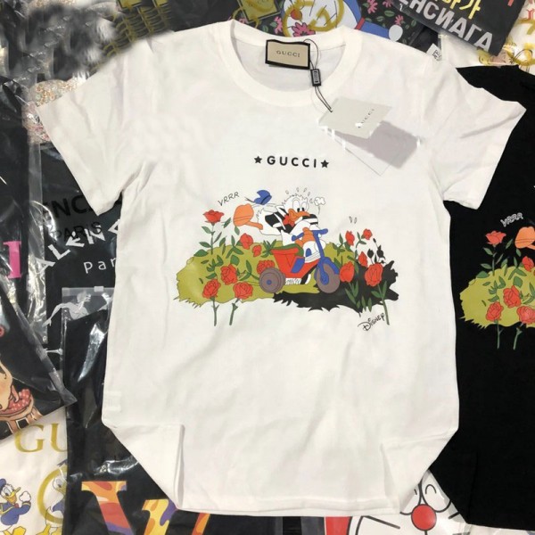 グッチ半袖ｔシャツレディースかっこいいドナルドダックプリントｔシャツブランドパロディ風メンズ 大きいサイズ丸首tシャツGucciコットントップス