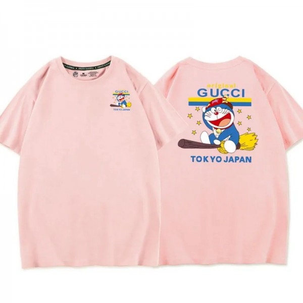 夏グッチ半袖ｔシャツハイブランド丸首かわいいドラえもんカップルｔシャツコットンカジュアル快適なジェンダーレスＴシャツ