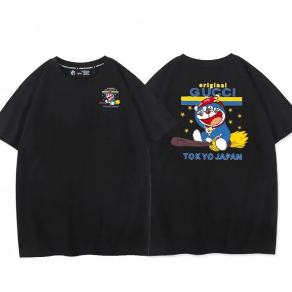 夏グッチ半袖ｔシャツハイブランド丸首かわいいドラえもんカップルｔシャツコットンカジュアル快適なジェンダーレスＴシャツ