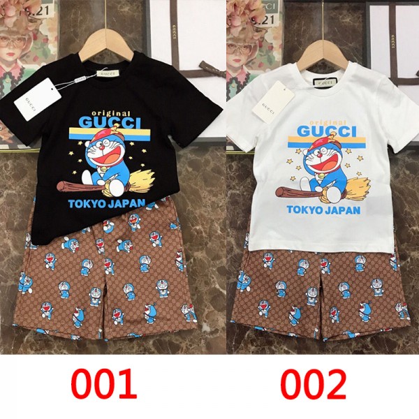 2021夏グッチかわいい子供服半袖ｔシャツズボンブランドファッションドラえもんプリントコットン2点セット男の子女の子