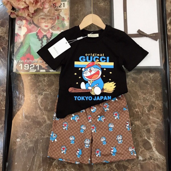 2021夏グッチかわいい子供服半袖ｔシャツズボンブランドファッションドラえもんプリントコットン2点セット男の子女の子