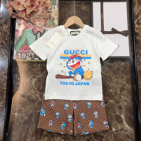 2021夏グッチかわいい子供服半袖ｔシャツズボンブランドファッションドラえもんプリントコットン2点セット男の子女の子