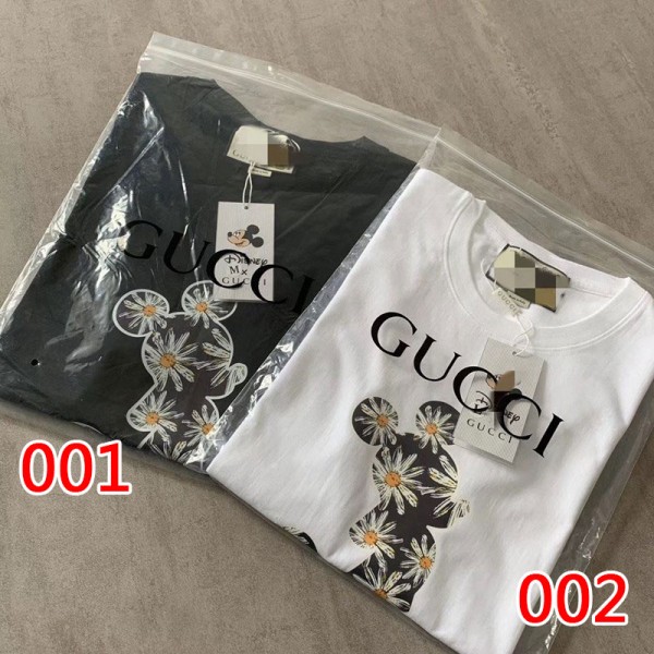 グッチブランド風2021春夏のTシャツファッション経典黒 白カップル服Gucciモノグラム付きシンプルTシャツパロディ風大きなサイズ男女兼用人気ブランド