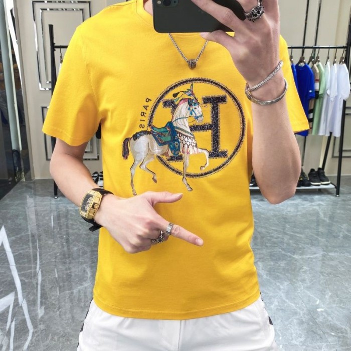 エルメス男性コットンtシャツブランドパロディ風HERMESファッション2021夏 新品Tシャツ大きなサイズ半袖tシャツ