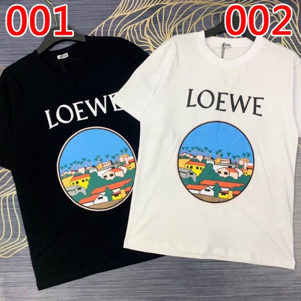 ロエベLoewe半袖TシャツブランドメンズファッショントップスレディースオシャレＴシャツ若者愛用シンプルLoewe町T-shirt