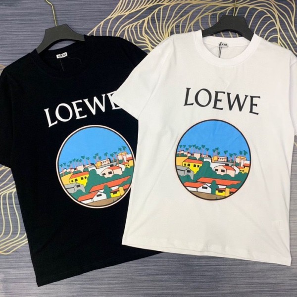 ロエベLoewe半袖TシャツブランドメンズファッショントップスレディースオシャレＴシャツ若者愛用シンプルLoewe町T-shirt