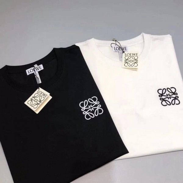 ロエベブランドTシャツレディースオシャレ半袖コットンＴシャツメンズカジュアルトップス若者愛用Loewe刺繍ロゴ付きｔシャツ