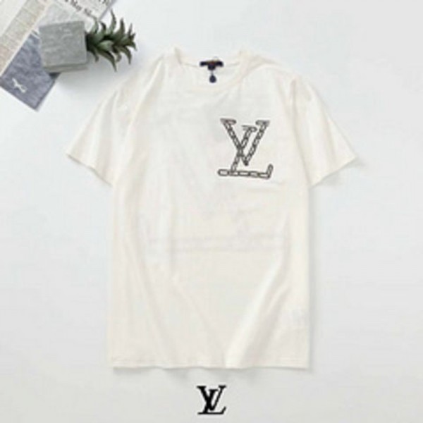 ルイヴィトン半袖ｔシャツブランドレディースメンズT-shirt チェーンLVロゴプリント夏物 服ゆったりコットン トップス 