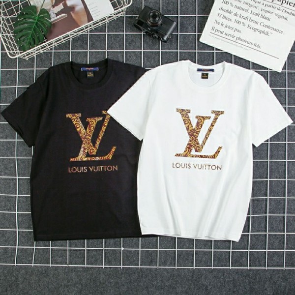 2021欧米LV春夏半袖ｔシャツブランドゆったりコットン トップス丸首黒 白人気ＴシャツパロディブランドシンプルT-shirt