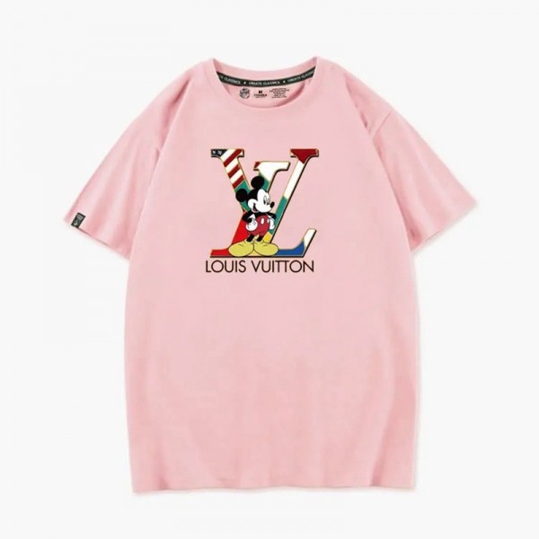 夏ルイヴィトン半袖ｔシャツハイブランドかわいいミッキー柄Ｔシャツ肩を落として半袖 男女同款カップルｔシャツ上着