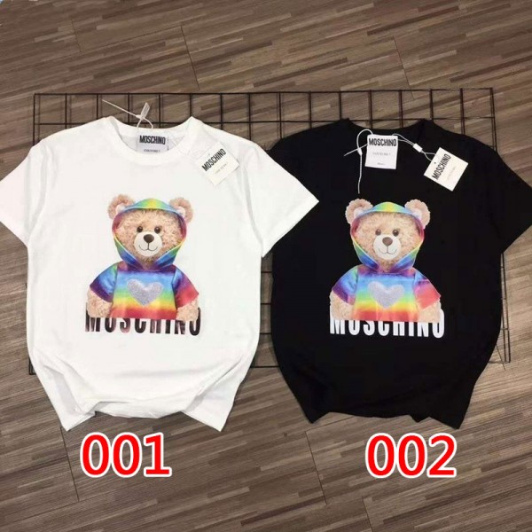 moschino/モスキーノ男女兼用Tシャツ可愛い風クマ柄付きカジュアルTシャツファッションレディーズメンズシンプル 若者爱用トップスコピーブランド ジェンダーレス服