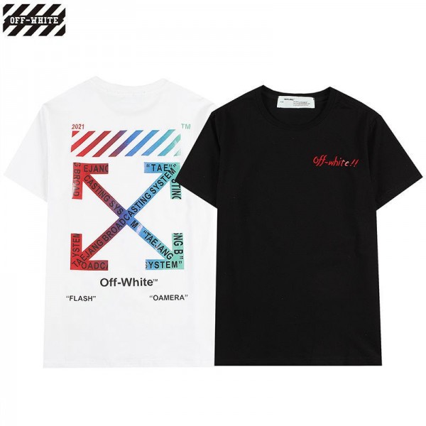 オフ-ホワイトブランドｔシャツ個性 潮流Ｔシャツ春夏 半袖tシャツ2021新品レディースコットンｔシャツメンズ黒 白カジュアルトップス