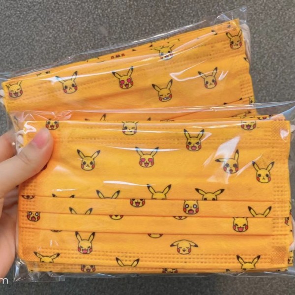 ハイブランド不織布マスクかわいいポケモンピカチュウ絵柄 大人用mask防塵日焼け止めウイルス対策マスクイエロー使い捨てマスク