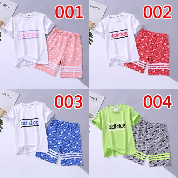 スポーツブランドアディダス子供服スーツ2021新品 男の子女の子コットンtシャツ半ズボン2点セットadidas経典プリント快適スーツ