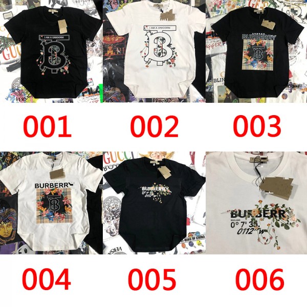 2021春夏バーバリー親子tシャツブランドファッション男女兼用コットントップス おしゃれ花柄 快適 キッズtシャツ 柔らかい 肌に優しい親子服