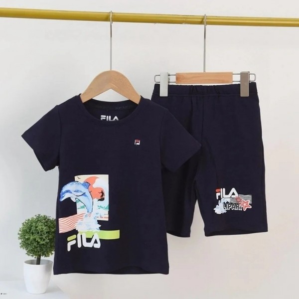 2021フィラブランド子供スーツ半袖tシャツ半ズボンかわいいイルカ絵柄キッズ夏2点スーツコットン快適 肌に優しい子供服セット