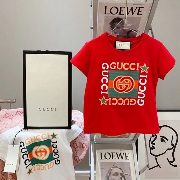 グッチキッズ半袖ｔシャツブランドファッションコットン丸首tシャツ子供Gucci定番プリント快適なtシャツ