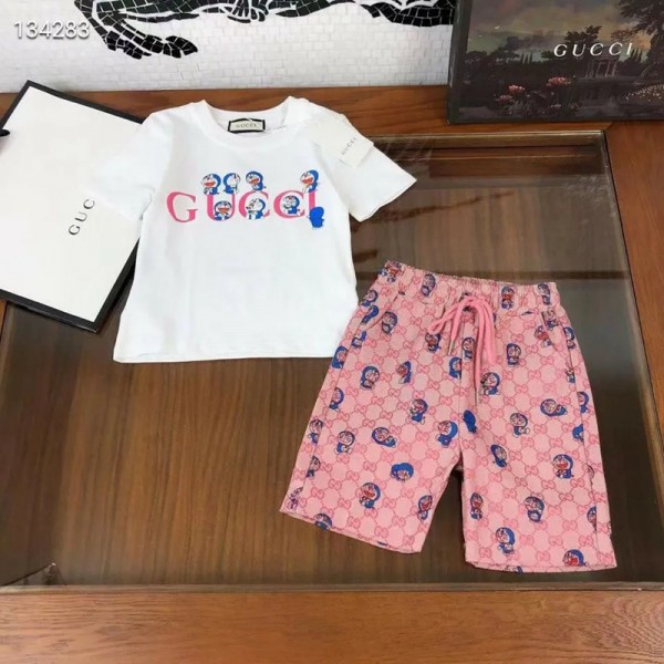 かわいいブランドグッチ子供服ファッション半袖tシャツ半ズボンスーツドラえもん絵柄 男の子女の子 快適 キッズ上下セット洋気2021夏