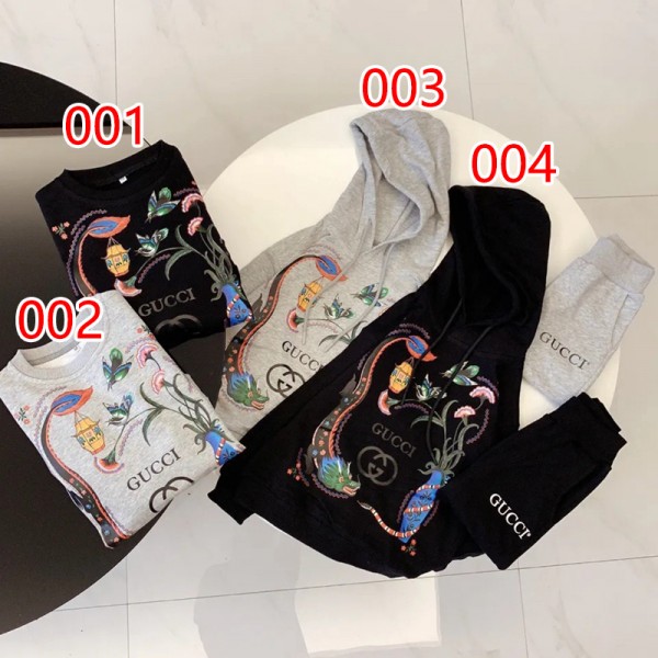 Gucciグッチ 子供服 キッズ 上下2点セット 長袖パーカー長ズボン 女の子 男の子 ジュニア人気 綿 通園 通学  運動会 春秋ゆったりスウェットウェア 上着 トップス パンツ ズボン ブランド