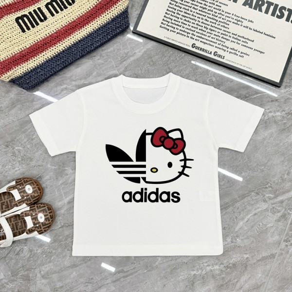 Adidas アディダスブランド男女兼用tシャツ ペア揃い コピー ブランドキッズ 半袖tシャツ ブランドハローキティ親子tシャツ 激安 オーバーサイズtシャツ ユニセック ブランド90¬160cm S¬3XL