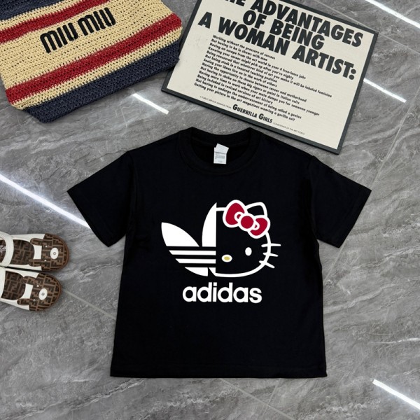 Adidas アディダスブランド男女兼用tシャツ ペア揃い コピー ブランドキッズ 半袖tシャツ ブランドハローキティ親子tシャツ 激安 オーバーサイズtシャツ ユニセック ブランド90¬160cm S¬3XL