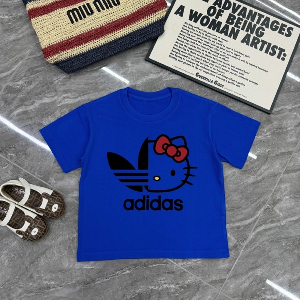 Adidas アディダスブランド男女兼用tシャツ ペア揃い コピー ブランドキッズ 半袖tシャツ ブランドハローキティ親子tシャツ 激安 オーバーサイズtシャツ ユニセック ブランド90¬160cm S¬3XL