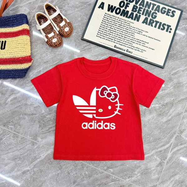 Adidas アディダスブランド男女兼用tシャツ ペア揃い コピー ブランドキッズ 半袖tシャツ ブランドハローキティ親子tシャツ 激安 オーバーサイズtシャツ ユニセック ブランド90¬160cm S¬3XL