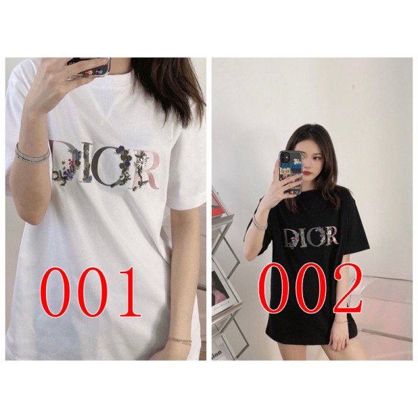Dior ディオール夏tシャツブランドかわいい 韓国  tシャツ ペア揃いTシャツ S¬3XL カットソー ペアカップル 大人の上質Tシャツ 子供ｔシャツ 激安 着心地よい 90¬160cm 