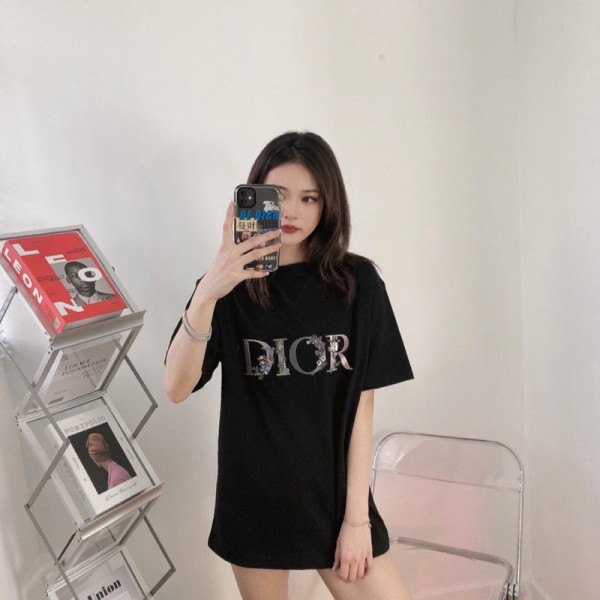 Dior ディオール夏tシャツブランドかわいい 韓国  tシャツ ペア揃いTシャツ S¬3XL カットソー ペアカップル 大人の上質Tシャツ 子供ｔシャツ 激安 着心地よい 90¬160cm 