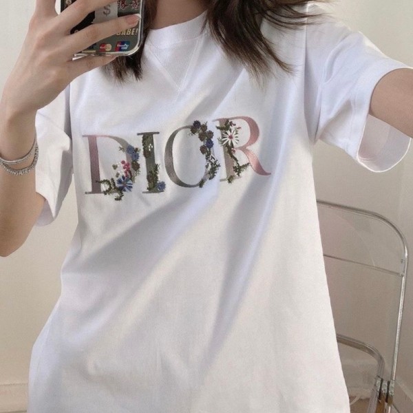 Dior ディオール夏tシャツブランドかわいい 韓国  tシャツ ペア揃いTシャツ S¬3XL カットソー ペアカップル 大人の上質Tシャツ 子供ｔシャツ 激安 着心地よい 90¬160cm 