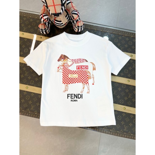 Fendi フェンディブランドペア揃いtシャツカットソー コピーブランド親子tシャツオーバーサイズ子供Tシャツカットソーペアカップル大人の上質Tシャツ上着トップス90¬160cm 