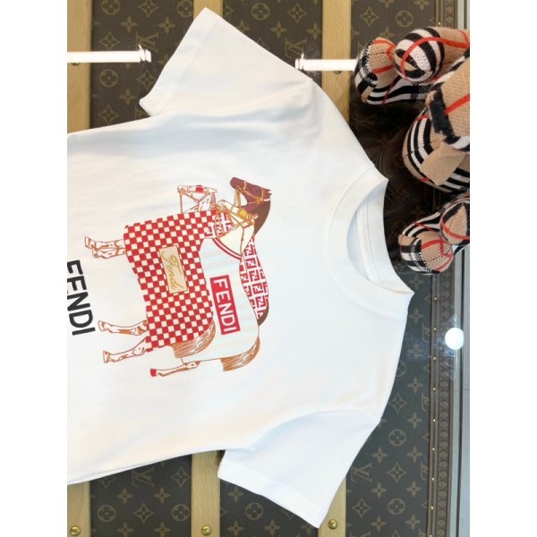 Fendi フェンディブランドペア揃いtシャツカットソー コピーブランド親子tシャツオーバーサイズ子供Tシャツカットソーペアカップル大人の上質Tシャツ上着トップス90¬160cm 