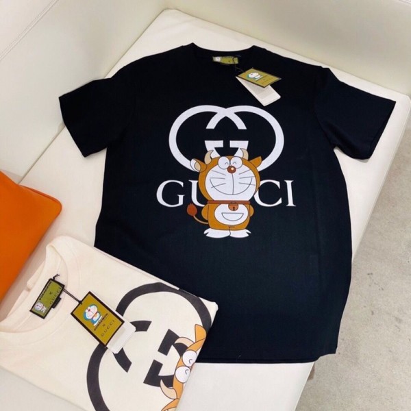 Gucci グッチブランドペア揃いtシャツ カットソー コピー ブランド黒白tシャツ オーバーサイズ 夏tシャツ ブランド かわいい 大人の上質Tシャツ かわいい 
