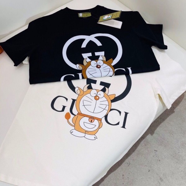 Gucci グッチブランドペア揃いtシャツ カットソー コピー ブランド黒白tシャツ オーバーサイズ 夏tシャツ ブランド かわいい 大人の上質Tシャツ かわいい 