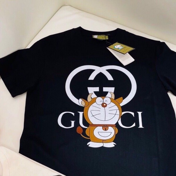 Gucci グッチブランドペア揃いtシャツ カットソー コピー ブランド黒白tシャツ オーバーサイズ 夏tシャツ ブランド かわいい 大人の上質Tシャツ かわいい 