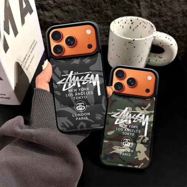 Stussy ステューシーiphone 18 pro max 18 pro 17 air 16pro 15 plus 15 14 pro max ケース ハイブランド ロゴ総柄 20代 スエード調 スマホケースストラップ ブランド携帯カバー iphone 18 18 pro max ケース 軽量