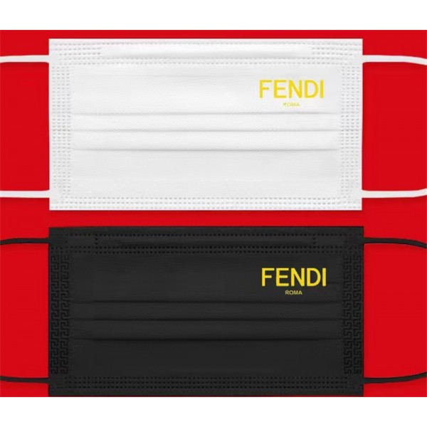 フェンディブランド使い捨てマスク ファッション簡約 黒白 不織布マスク3層 立体構造フェイスマスク FENDI 紫外線カット花粉症 飛沫 コロナ対策マスク