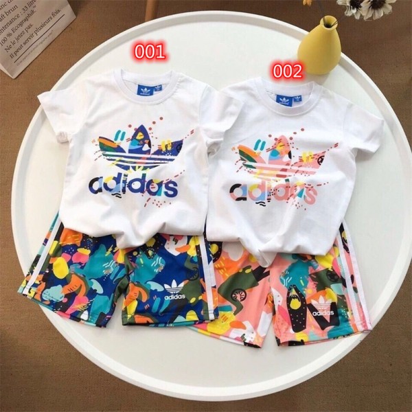 アディダスブランド子供Ｔシャツ 半ズボンスーツかわいい 中小の子供 学生キッズ 半袖tシャツハーフパンツスポーツ風ファッション潮流 上下セット 子供服