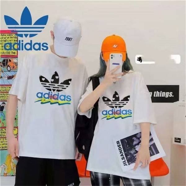 アディダス tシャツ 親子tシャツ キッズtシャツ ハイブランドAdidas 定番ホワイトブラック コットン 半袖 tシャツ 上着 夏 肌に優しい 快適 丸首 tシャツ トップス