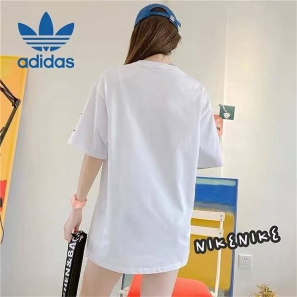 アディダス tシャツ 親子tシャツ キッズtシャツ ハイブランドAdidas 定番ホワイトブラック コットン 半袖 tシャツ 上着 夏 肌に優しい 快適 丸首 tシャツ トップス