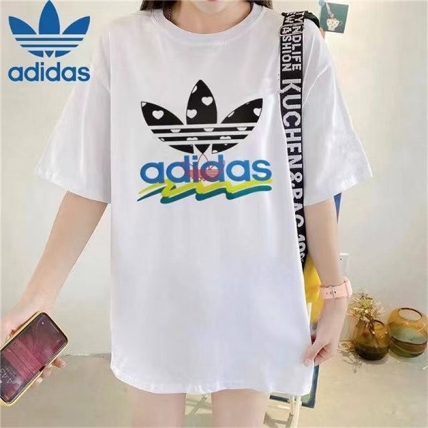 アディダス tシャツ 親子tシャツ キッズtシャツ ハイブランドAdidas 定番ホワイトブラック コットン 半袖 tシャツ 上着 夏 肌に優しい 快適 丸首 tシャツ トップス