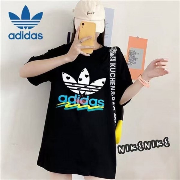 アディダス tシャツ 親子tシャツ キッズtシャツ ハイブランドAdidas 定番ホワイトブラック コットン 半袖 tシャツ 上着 夏 肌に優しい 快適 丸首 tシャツ トップス