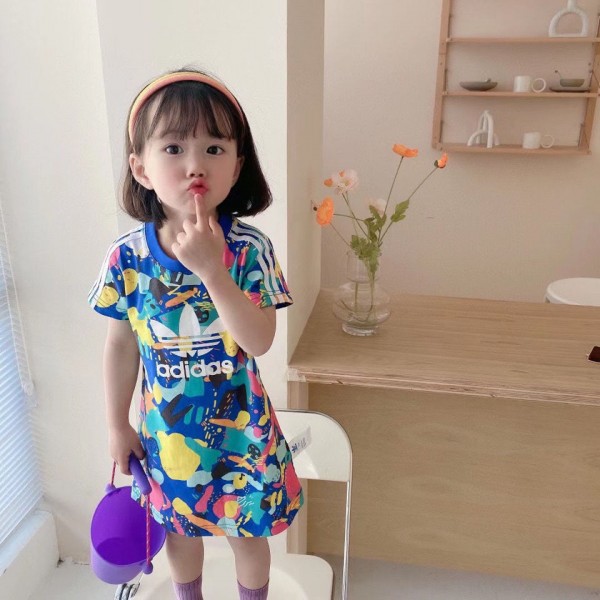 アディダス 子供服ハイブランドAdidas ファッション 潮流 tシャツ ワンピース 少女 学生 姉妹服 半袖シャツワンピース 夏
