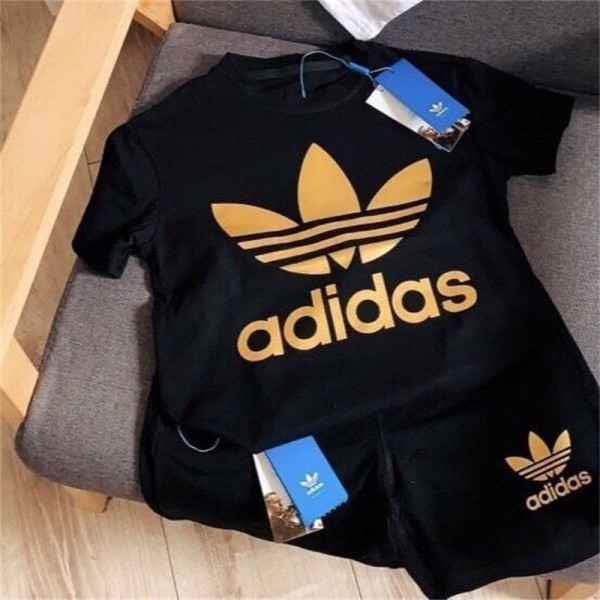 Adidas アディダス ブランド 子供服 Tシャツ ハーフパンツ 2点セット ファッション 潮流 定番ロゴ 半袖 Tシャツ 半ズボン スーツ 100 - 160cm