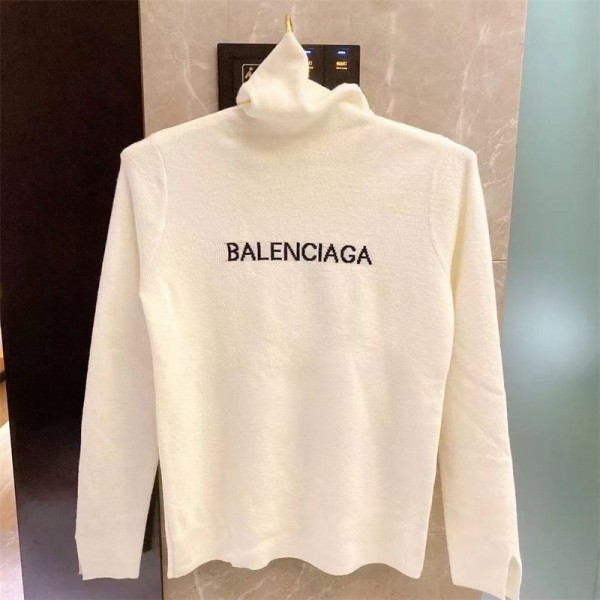 バレンシアガ セーターブランドレディース 秋冬 ハイネックニットセーター シンプル 黒白 長袖 セーター着瘦せ 高品質 ニット