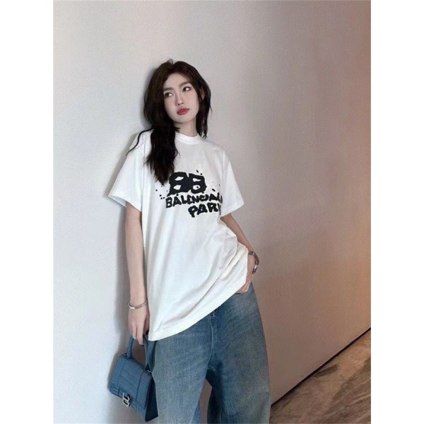 バレンシアガ ブランドtシャツ Balenciaga ホワイト ブラック2色 半袖 tシャツ オーバーサイズ ゆったり tシャツ トップス